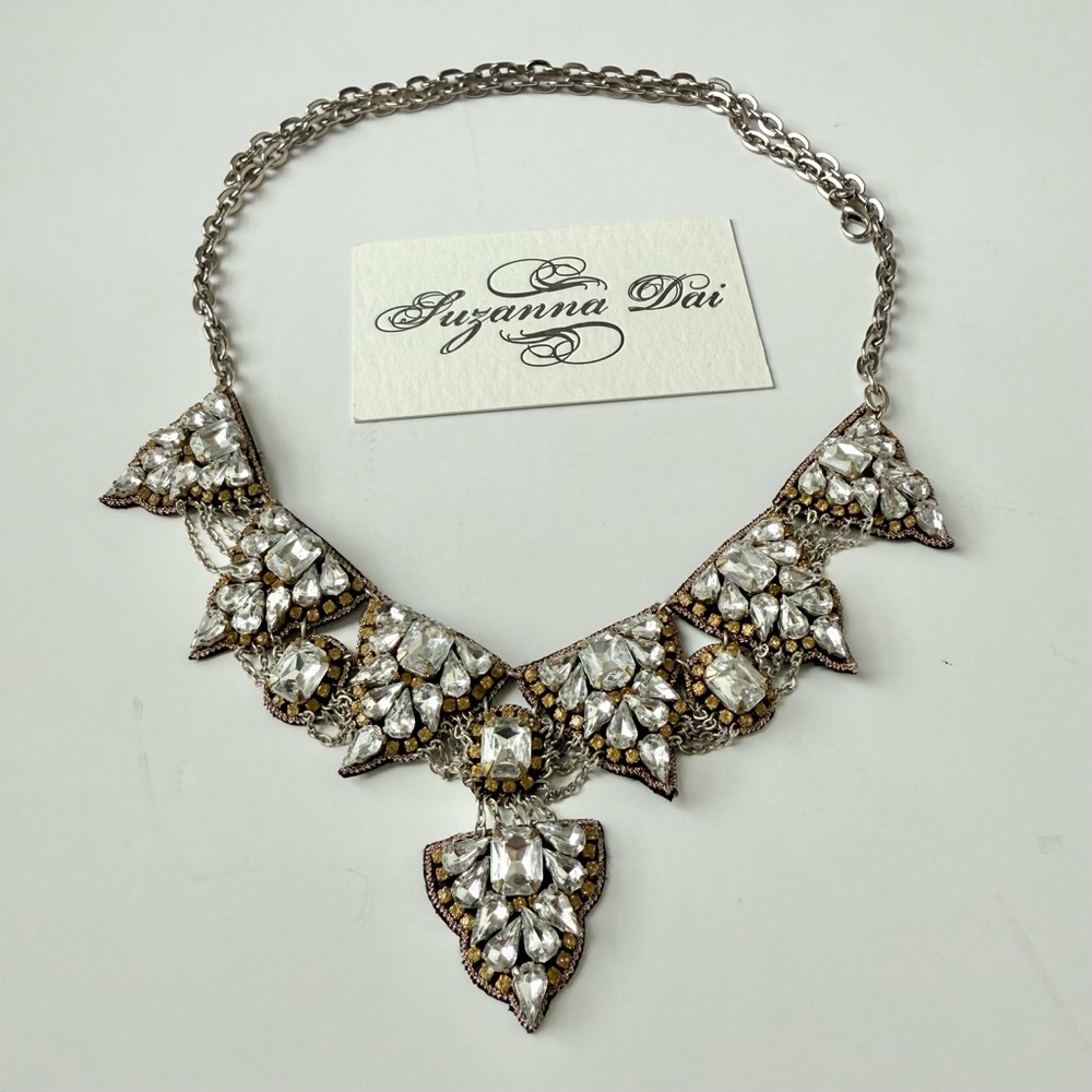 Suzanna Dai Crystal Statement Necklace Wedding Guest Jewelry Adjustable 27” - Picture 3 of 7